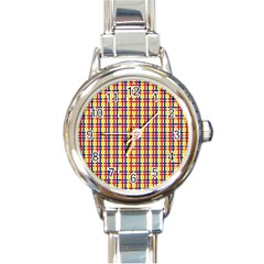 Yellow Blue Red Lines Color Pattern Round Italian Charm Watch by Simbadda