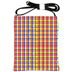 Yellow Blue Red Lines Color Pattern Shoulder Sling Bags by Simbadda