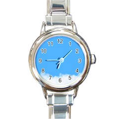 Blue Sky Clouds Day Round Italian Charm Watch