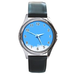 Blue Sky Clouds Day Round Metal Watch