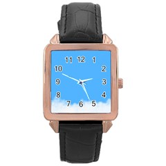 Blue Sky Clouds Day Rose Gold Leather Watch 