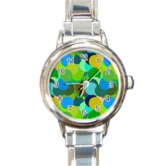 Green Aqua Teal Abstract Circles Round Italian Charm Watch by Simbadda