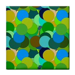 Green Aqua Teal Abstract Circles Tile Coasters by Simbadda