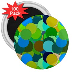 Green Aqua Teal Abstract Circles 3  Magnets (100 Pack)