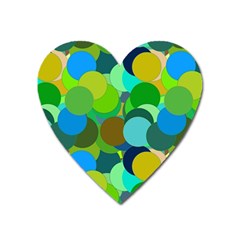 Green Aqua Teal Abstract Circles Heart Magnet by Simbadda