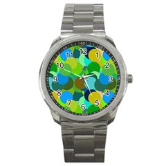 Green Aqua Teal Abstract Circles Sport Metal Watch