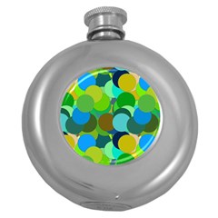 Green Aqua Teal Abstract Circles Round Hip Flask (5 Oz) by Simbadda