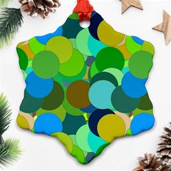 Green Aqua Teal Abstract Circles Snowflake Ornament (two Sides)