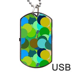 Green Aqua Teal Abstract Circles Dog Tag Usb Flash (two Sides)