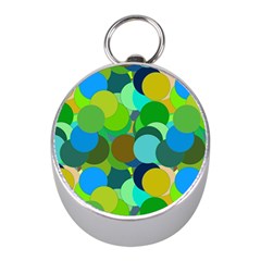 Green Aqua Teal Abstract Circles Mini Silver Compasses by Simbadda