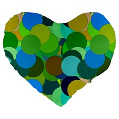 Green Aqua Teal Abstract Circles Large 19  Premium Flano Heart Shape Cushions