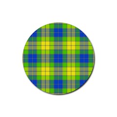 Spring Plaid Yellow Rubber Coaster (round)  by Simbadda