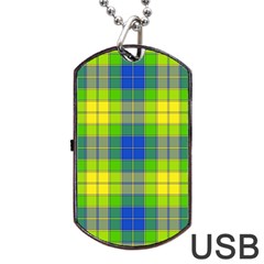 Spring Plaid Yellow Dog Tag Usb Flash (two Sides)