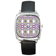 Floral Ornament Baby Girl Design Square Metal Watch by Simbadda