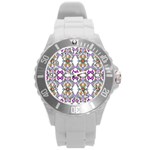 Floral Ornament Baby Girl Design Round Plastic Sport Watch (L) Front