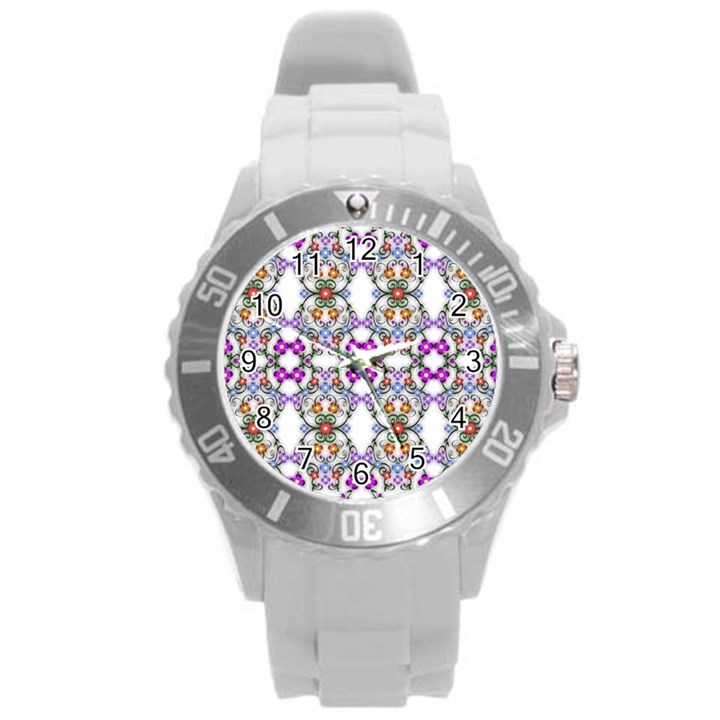 Floral Ornament Baby Girl Design Round Plastic Sport Watch (L)