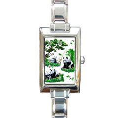 Cute Panda Cartoon Rectangle Italian Charm Watch