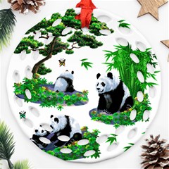 Cute Panda Cartoon Round Filigree Ornament (two Sides)