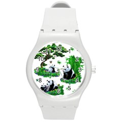 Cute Panda Cartoon Round Plastic Sport Watch (m) by Simbadda