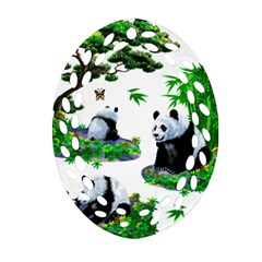 Cute Panda Cartoon Oval Filigree Ornament (two Sides)