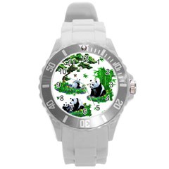 Cute Panda Cartoon Round Plastic Sport Watch (l) by Simbadda