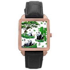 Cute Panda Cartoon Rose Gold Leather Watch  by Simbadda