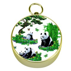 Cute Panda Cartoon Gold Compasses by Simbadda