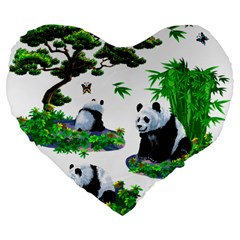 Cute Panda Cartoon Large 19  Premium Flano Heart Shape Cushions