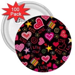 Love Hearts Sweet Vector 3  Buttons (100 Pack)  by Simbadda