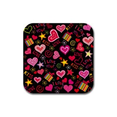 Love Hearts Sweet Vector Rubber Square Coaster (4 Pack)  by Simbadda