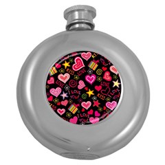 Love Hearts Sweet Vector Round Hip Flask (5 Oz) by Simbadda