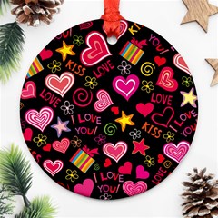 Love Hearts Sweet Vector Round Ornament (two Sides)