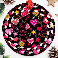 Love Hearts Sweet Vector Round Filigree Ornament (two Sides)