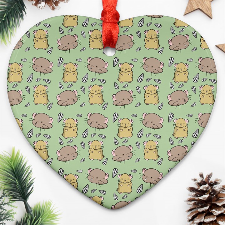 Cute Hamster Pattern Heart Ornament (Two Sides)