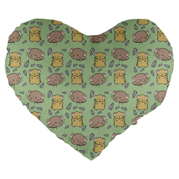 Cute Hamster Pattern Large 19  Premium Flano Heart Shape Cushions