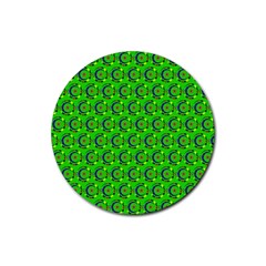 Green Abstract Art Circles Swirls Stars Rubber Round Coaster (4 Pack) 