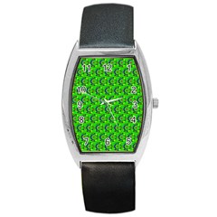 Green Abstract Art Circles Swirls Stars Barrel Style Metal Watch