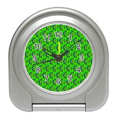 Green Abstract Art Circles Swirls Stars Travel Alarm Clocks by Simbadda