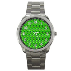 Green Abstract Art Circles Swirls Stars Sport Metal Watch by Simbadda