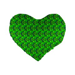 Green Abstract Art Circles Swirls Stars Standard 16  Premium Flano Heart Shape Cushions