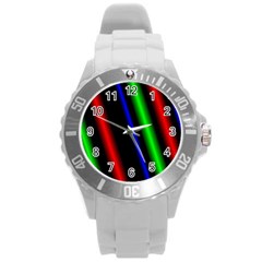 Multi Color Neon Background Round Plastic Sport Watch (l)