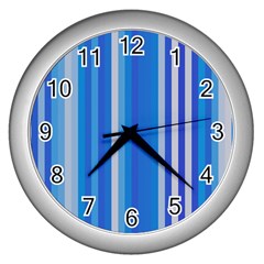 Color Stripes Blue White Pattern Wall Clocks (silver)  by Simbadda