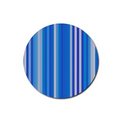 Color Stripes Blue White Pattern Rubber Round Coaster (4 Pack) 