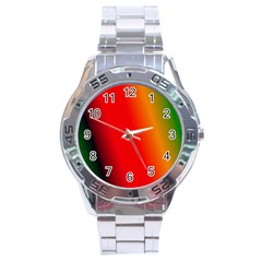 Multi Color Pattern Background Stainless Steel Analogue Watch