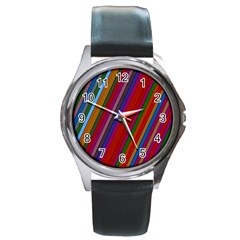 Color Stripes Pattern Round Metal Watch