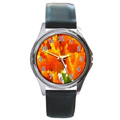 Mosaic Glass Colorful Color Round Metal Watch