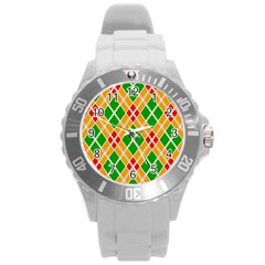 Colorful Color Pattern Diamonds Round Plastic Sport Watch (l) by Simbadda