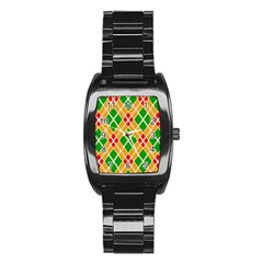 Colorful Color Pattern Diamonds Stainless Steel Barrel Watch