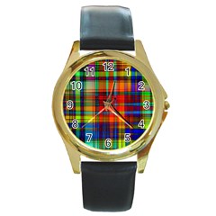 Abstract Color Background Form Round Gold Metal Watch by Simbadda