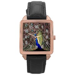 Multi Colored Peacock Rose Gold Leather Watch  by Simbadda